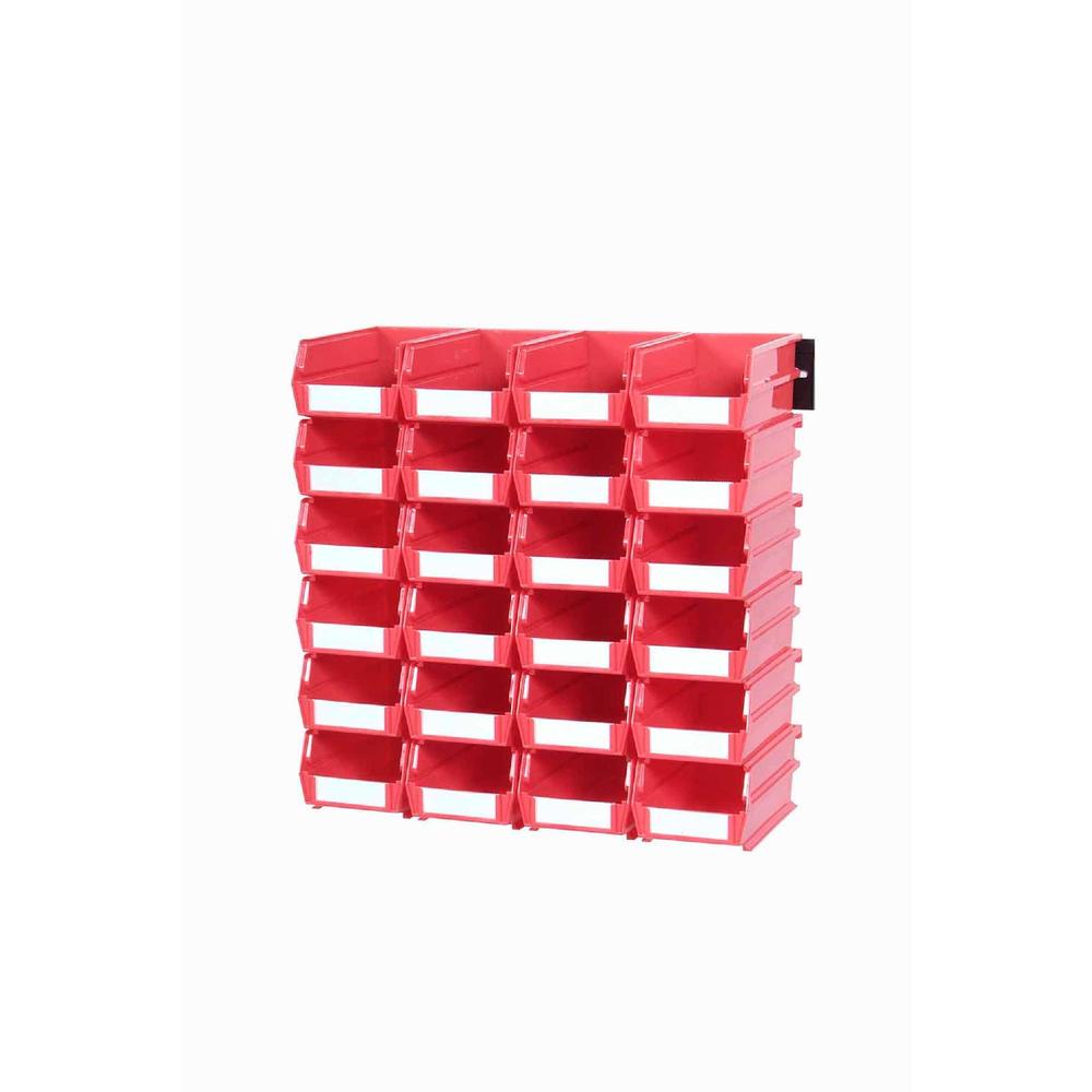 Triton Products LocBin 26 Pc Wall Storage Unit with Red Interlocking Poly Bins, 24 CT, Wall Mount Rails 8-3/4 In. L with Hardware, 2 Pk
