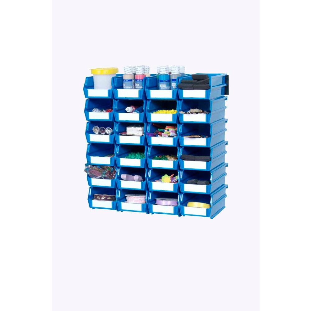 Triton Products LocBin 26 Pc Wall Storage Unit with Blue Interlocking Poly Bins, 24 CT, Wall Mount Rails 8-3/4 In. L with Hardware, 2 Pk
