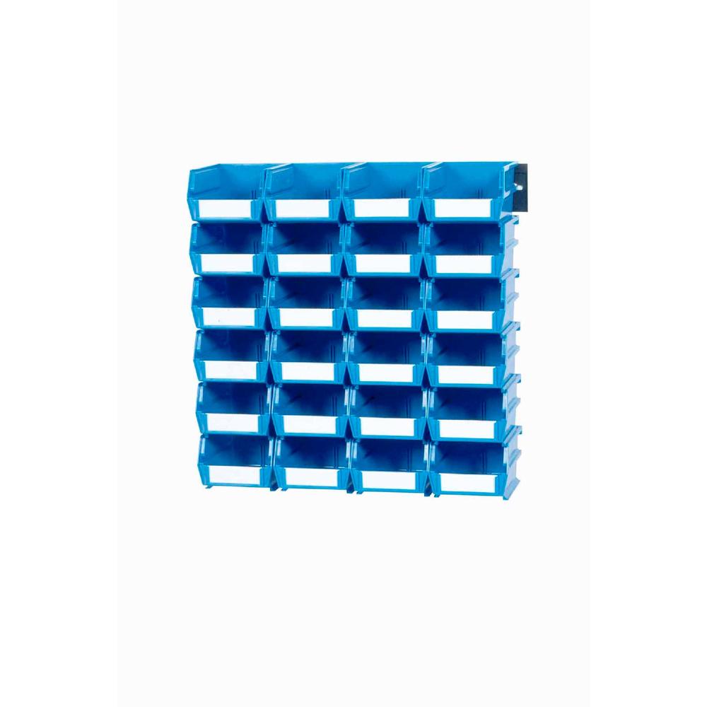 Triton Products LocBin 26 Pc Wall Storage Unit with Blue Interlocking Poly Bins, 24 CT, Wall Mount Rails 8-3/4 In. L with Hardware, 2 Pk