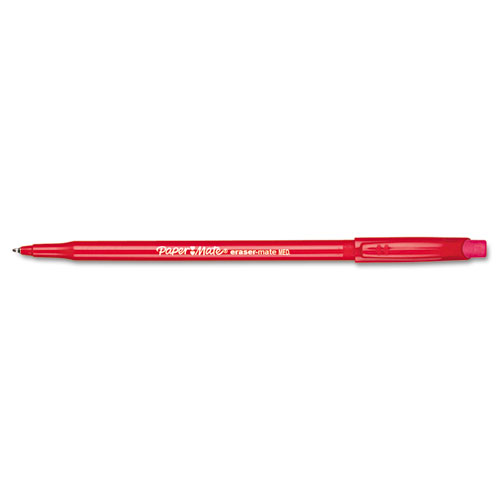 Paper-Mate PAP3920158 Eraser Mate Ballpoint Stick Erasable Pen  Red Ink  Medium  Dozen