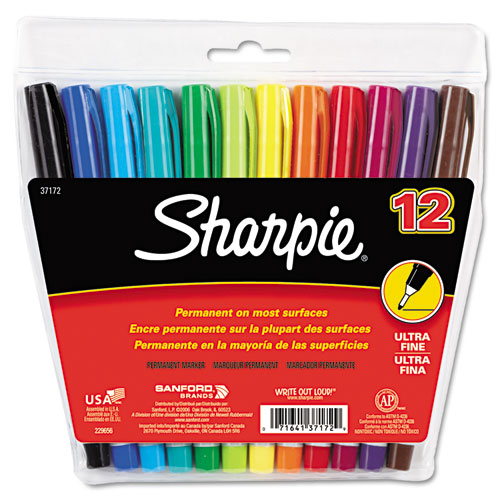 Sharpie SAN37172 Permanent Markers  Ultra Fine Point  Assorted  12/Set