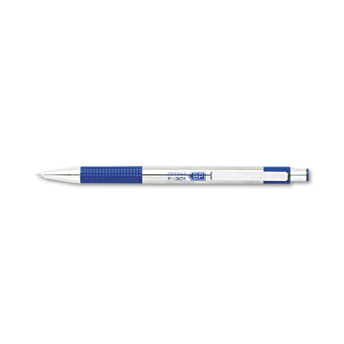Zebra ZEB27120 F-301 Ballpoint Retractable Pen  Blue Ink  Fine