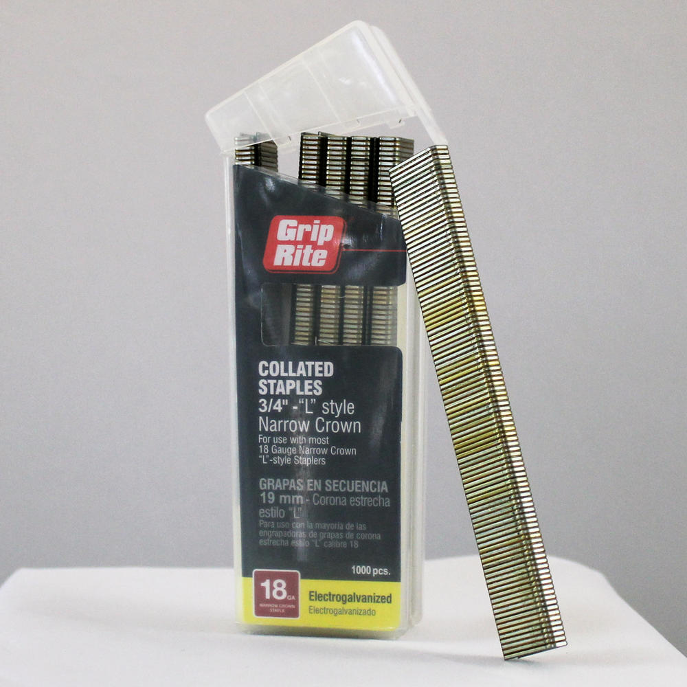 Grip Rite 18 Gauge Collated Staples 3/4" - "L" Style, 1/4" Narrow Crown