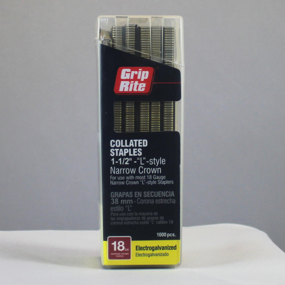 Grip Rite 18 Gauge Collated Staples 11/2" "L" Style, 1/4" Narrow Crown