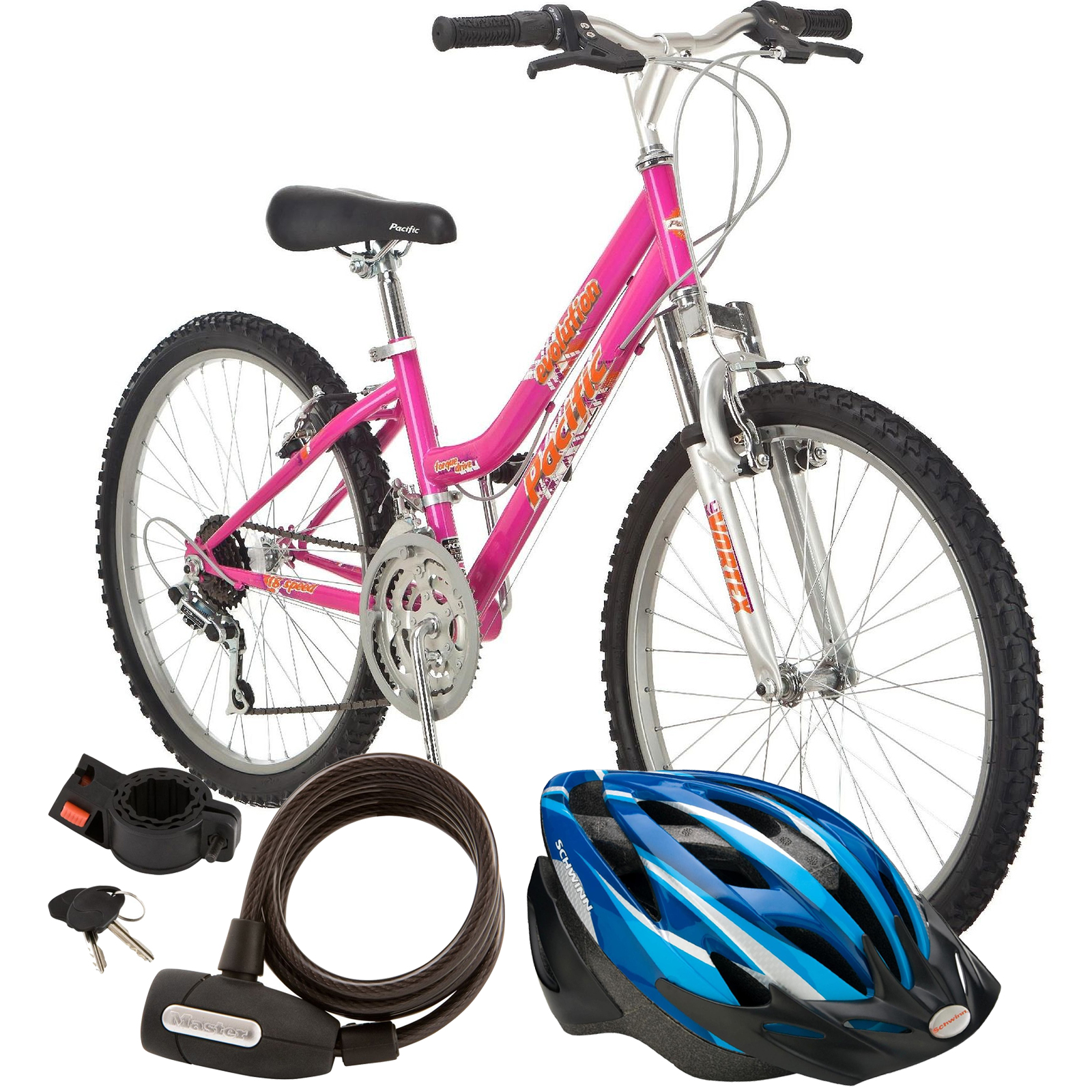 Pacific Evolution Girls Mountain Bike With Helmet Lock Bundle