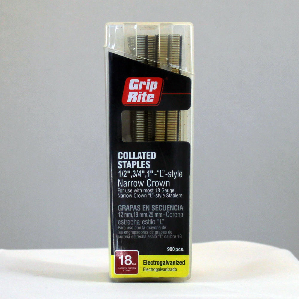 Grip Rite 18 Gauge Collated Staples Mix Pack, 1/2", 3/4", 1" - "L" Style, 1/4" Narrow Crown