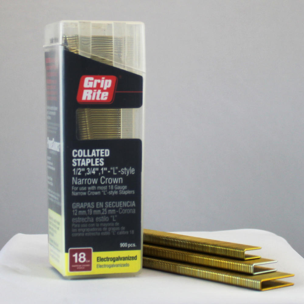 Grip Rite 18 Gauge Collated Staples Mix Pack, 1/2", 3/4", 1" - "L" Style, 1/4" Narrow Crown
