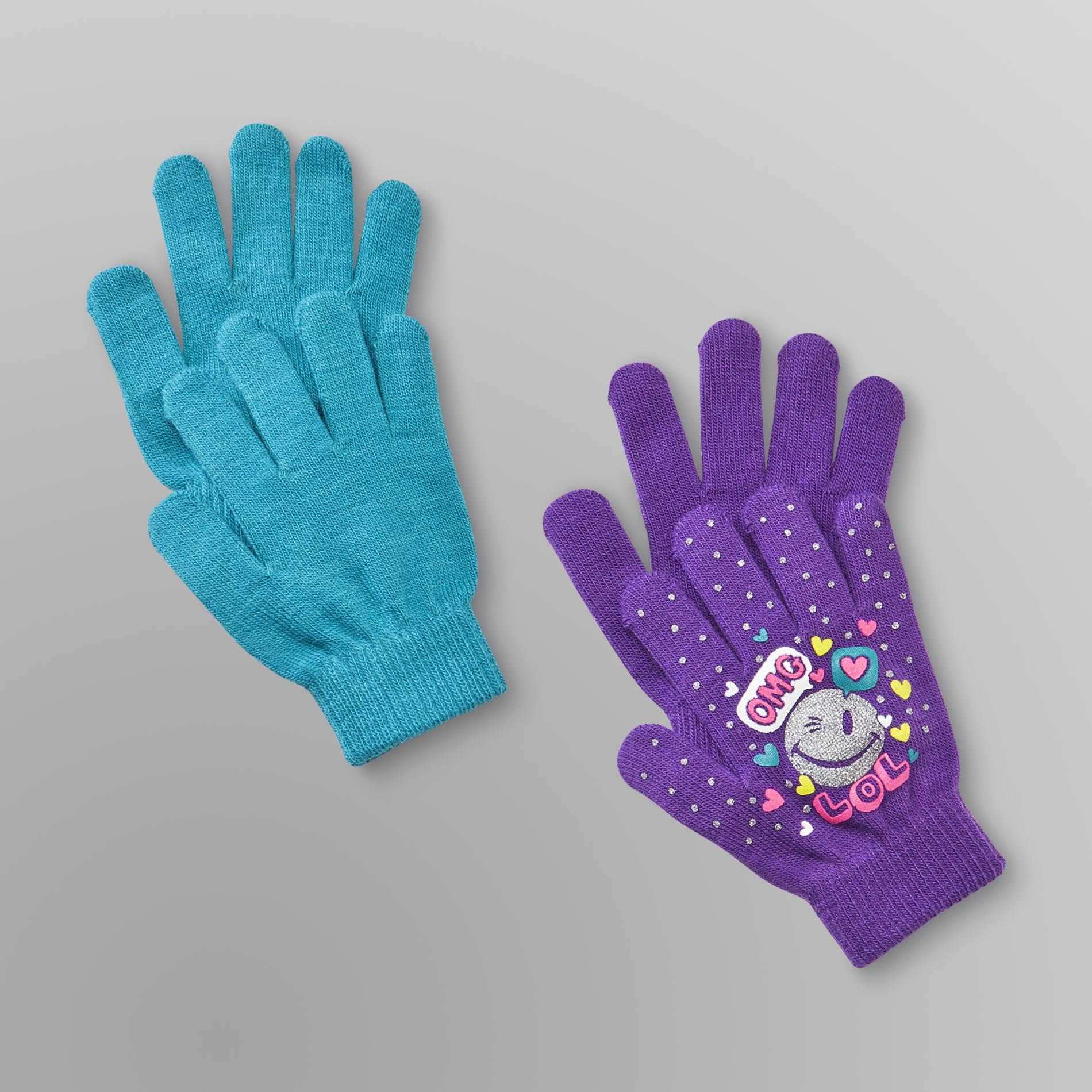 Joe Boxer Girl's 2 Pairs Stretch Gloves - Winky/OMG/LOL