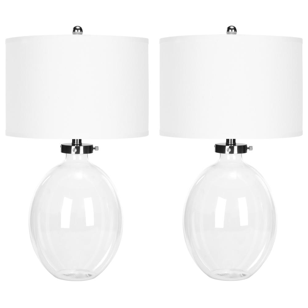Safavieh Clear Glass Table Lamps with White Linen Shades