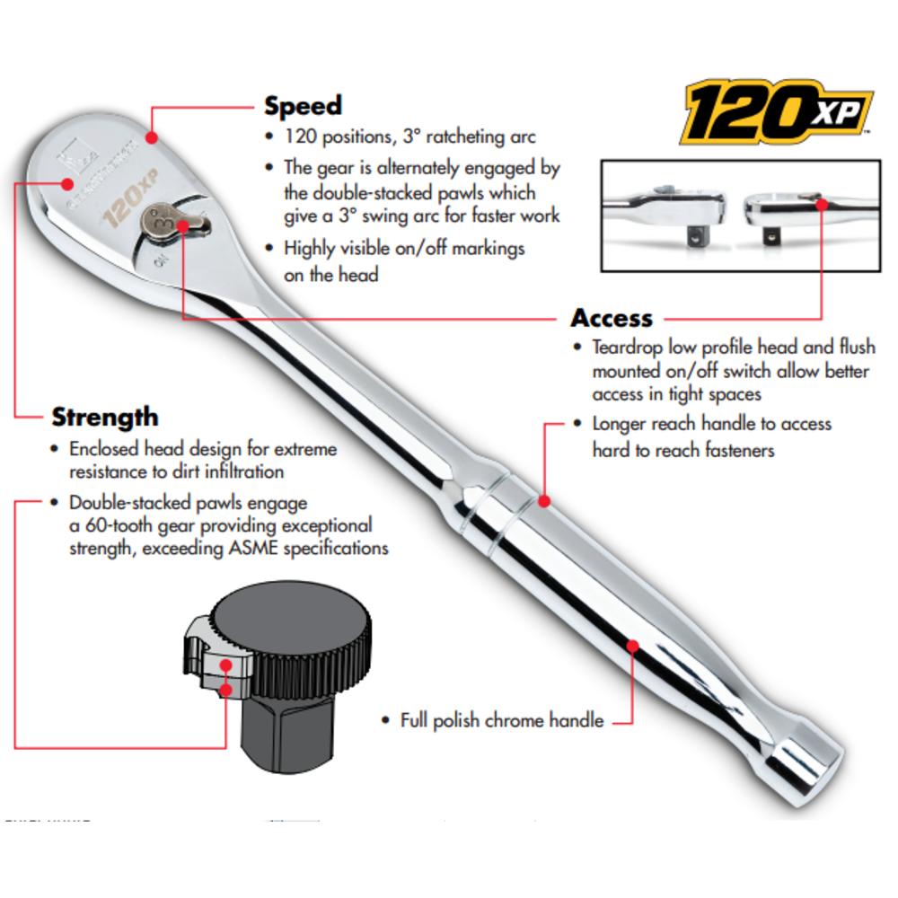 GearWrench 3/8" Drive 120XP Full Polish Teardrop Ratchet