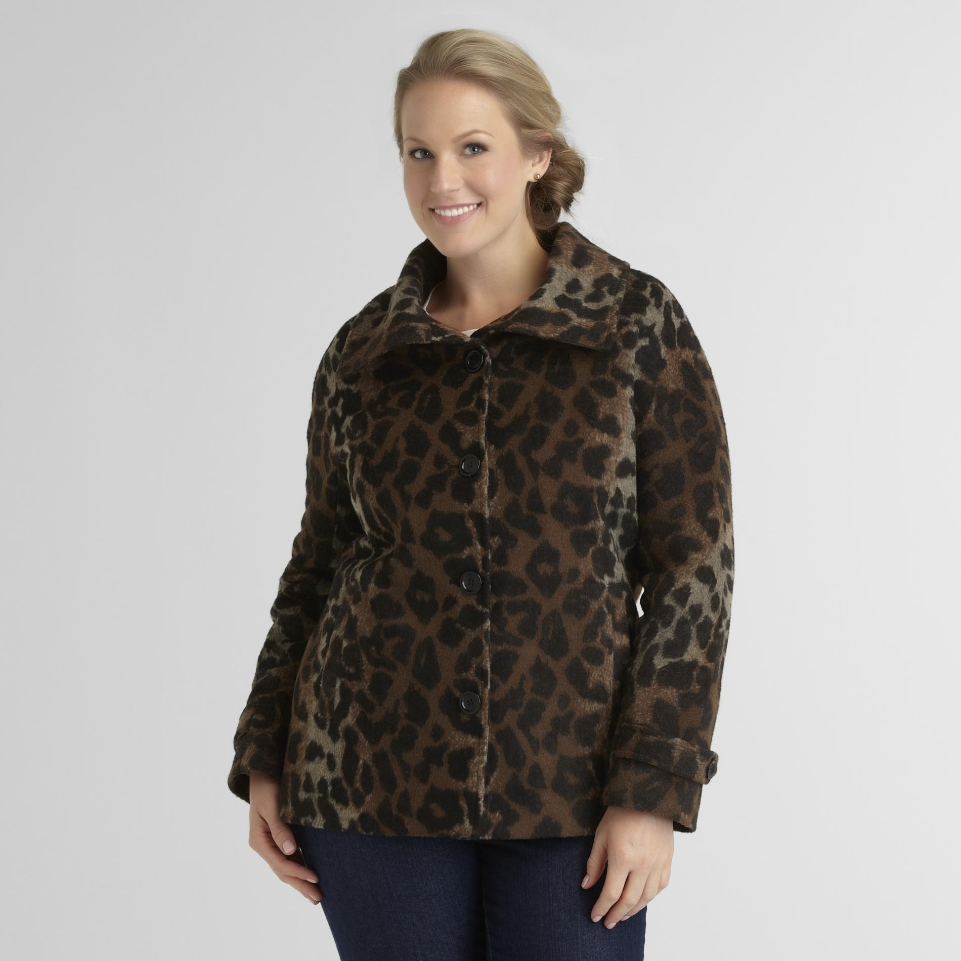 Jaclyn Smith Women's Faux Wool Coat - Leopard Print