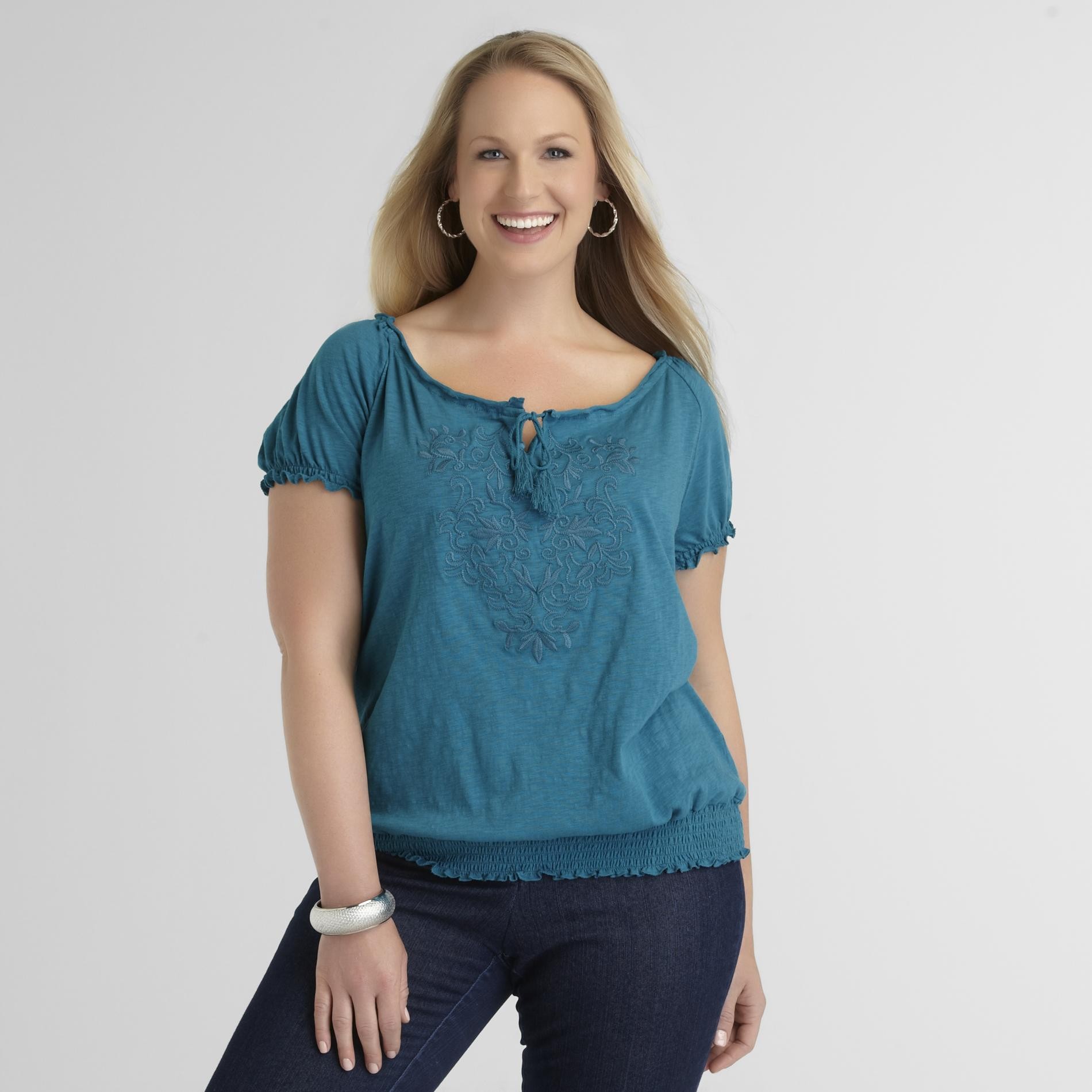 French Laundry Women's Plus Embroidered Peasant Top