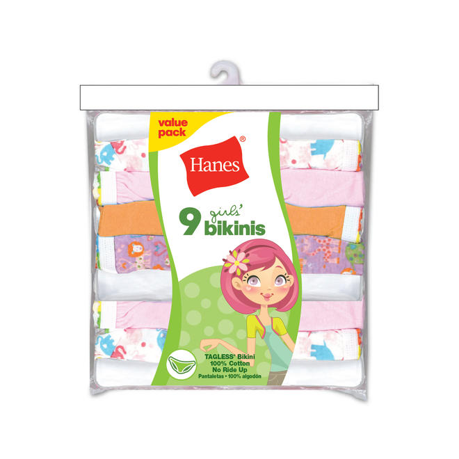 Hanes Girl's Her Way Bikinis Assorted Colors 9Pack