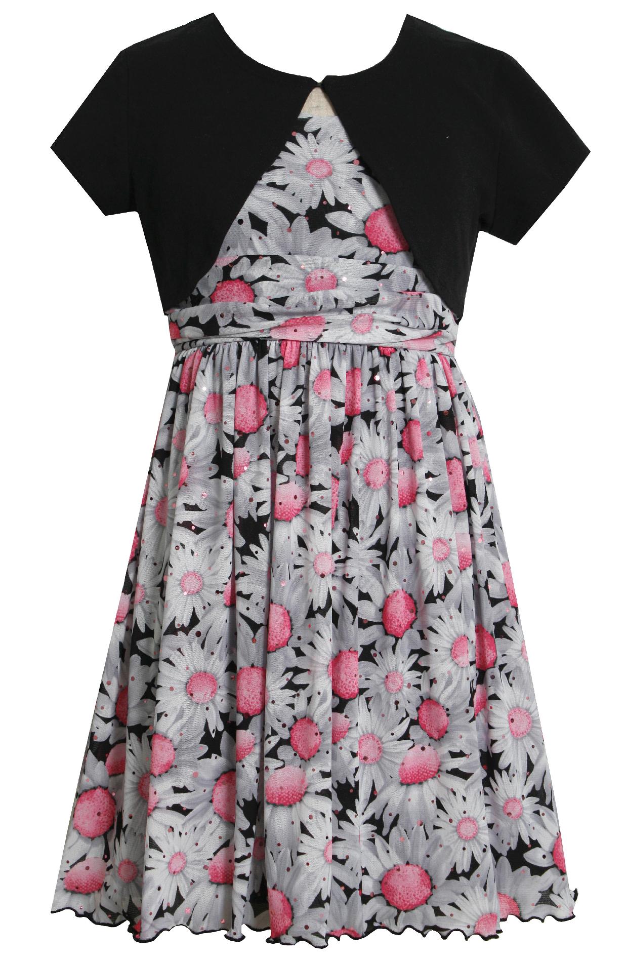 Ashley Ann Girl's Dress & Shrug - Spangled Floral