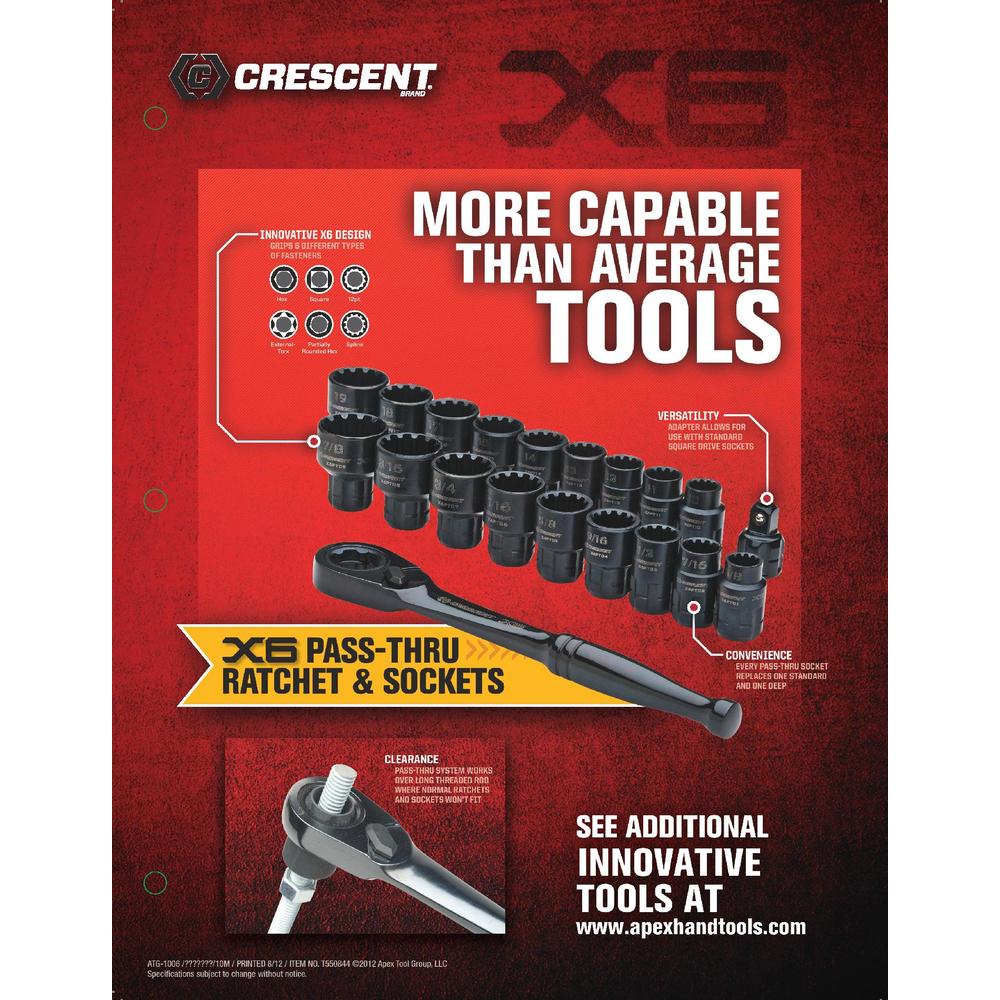 Crescent X6 Pass-Thru Ratchet and Sockets, SAE & MM, 20 Piece Set