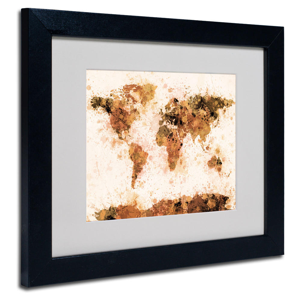 Trademark Global Michael Tompsett 'Bronze Paint Splash World Map' Matted Framed Art