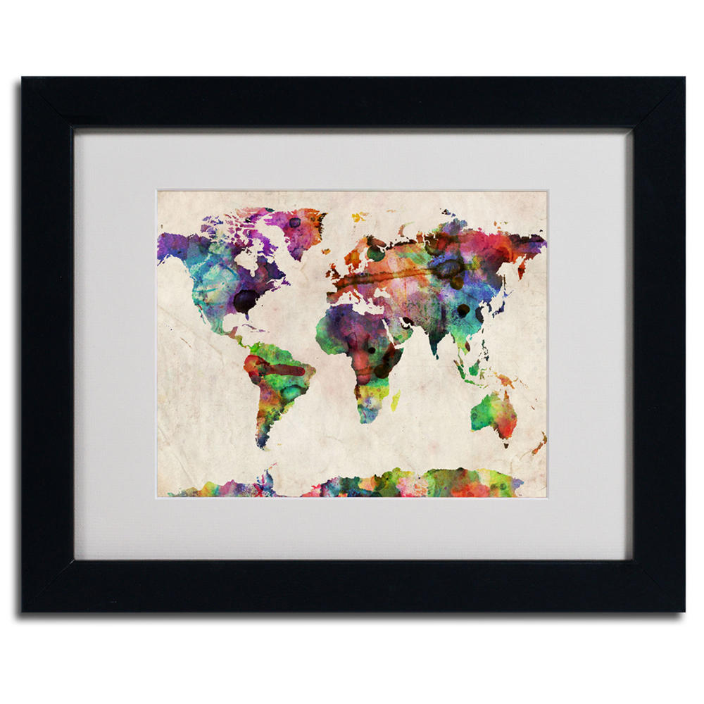 Trademark Global Michael Tompsett 'Urban Watercolor World Map' Matted Framed Art