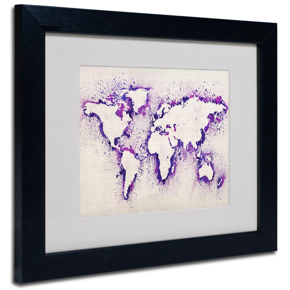 Trademark Global Michael Tompsett 'World Map Purple Splash' Matted Framed Art