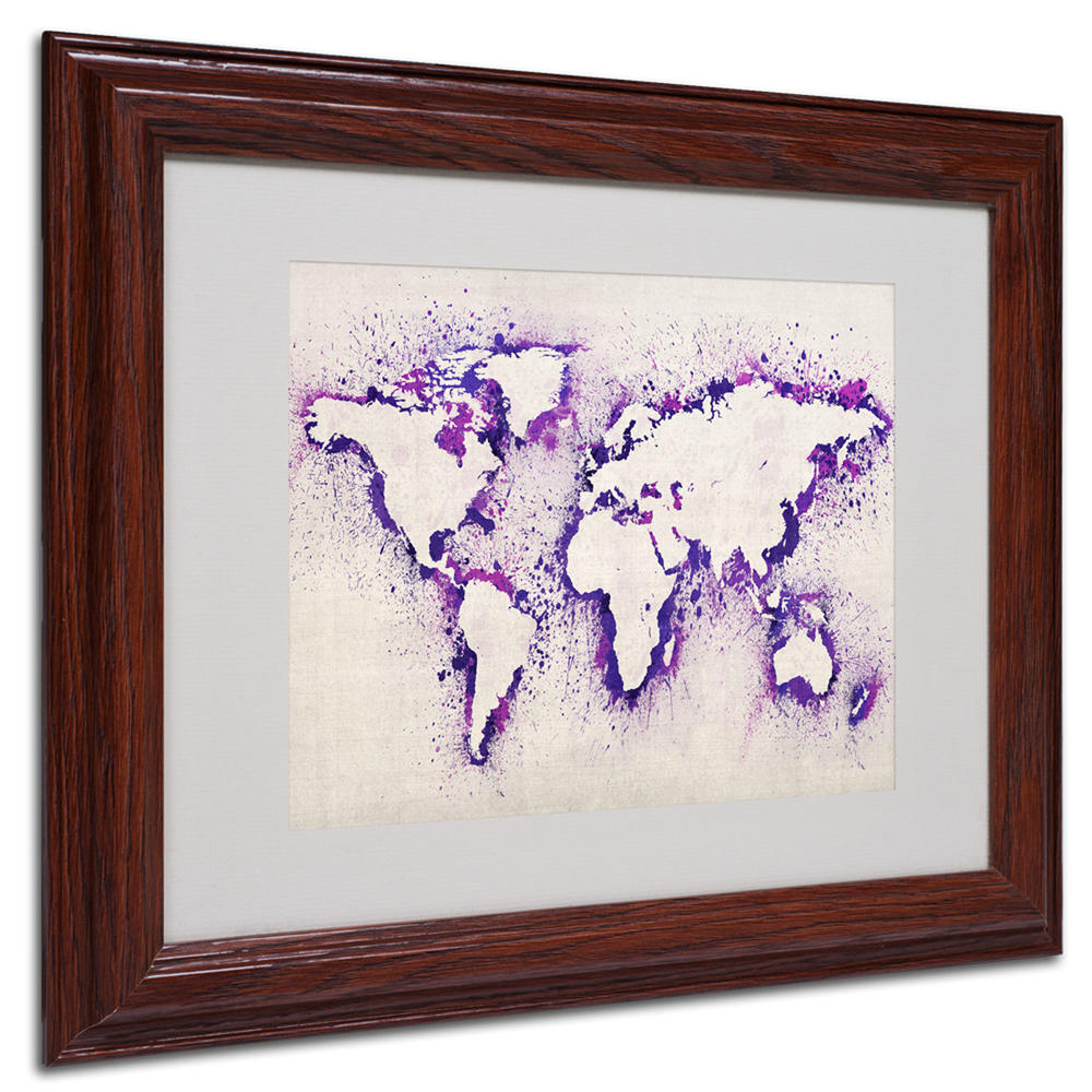 Trademark Global Michael Tompsett 'World Map Purple Splash' Matted Framed Art