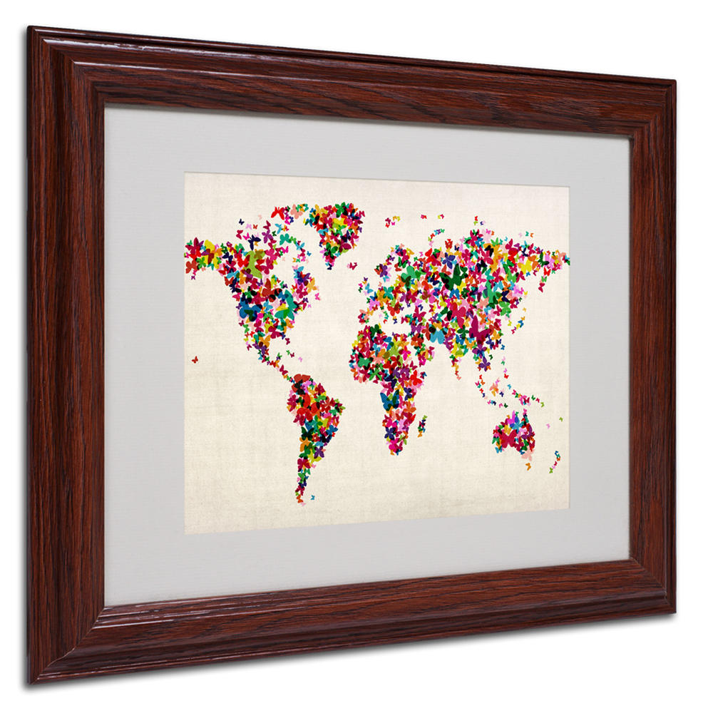 Trademark Global Michael Tompsett 'Butterfly World Map' Matted Framed Art