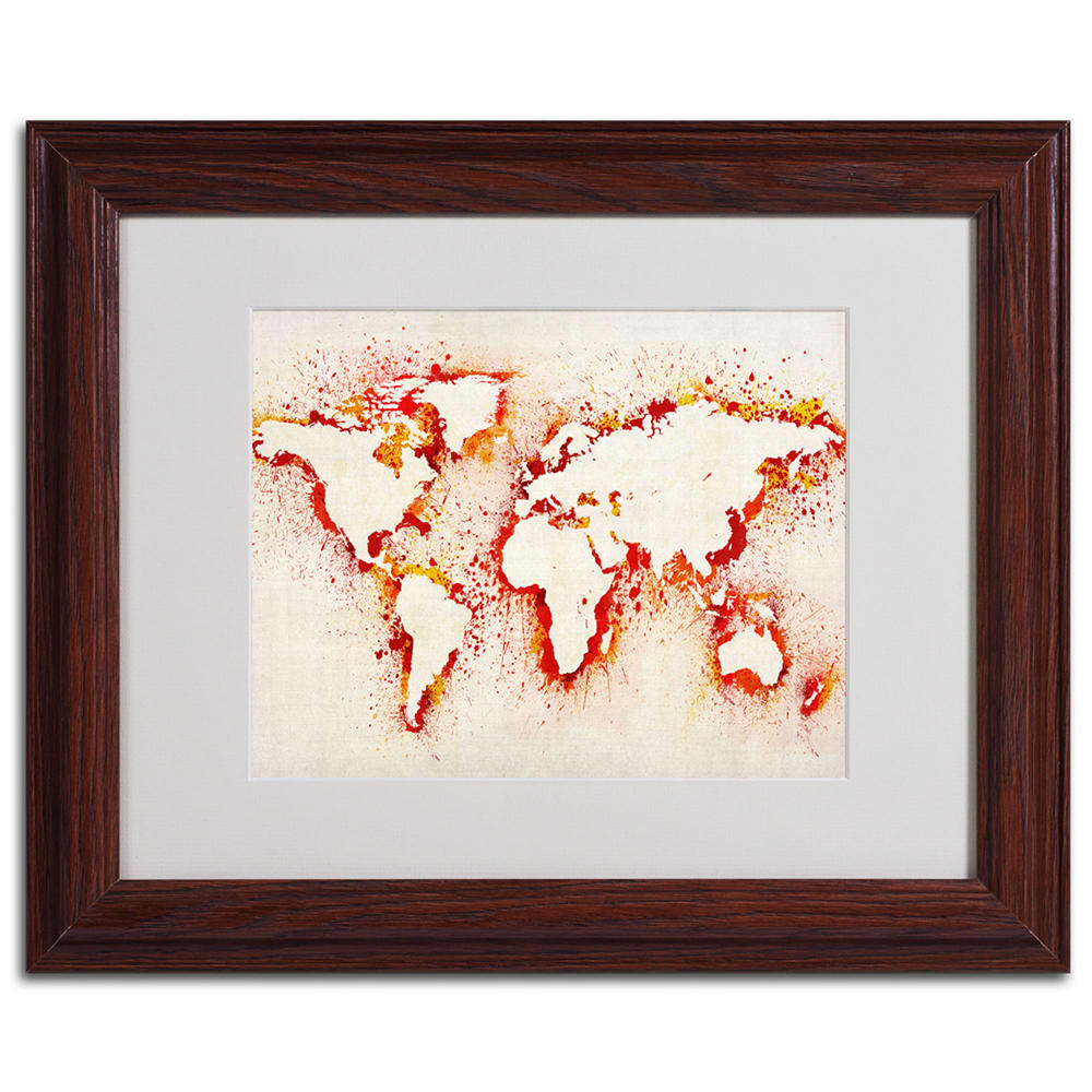 Trademark Global Michael Tompsett 'World Map - Orange' Matted Framed Art