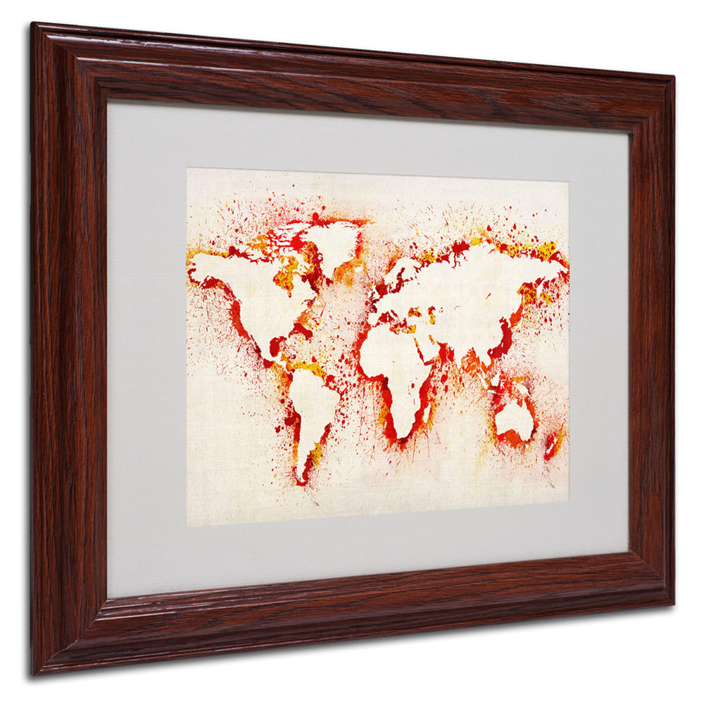 Trademark Global Michael Tompsett 'World Map - Orange' Matted Framed Art