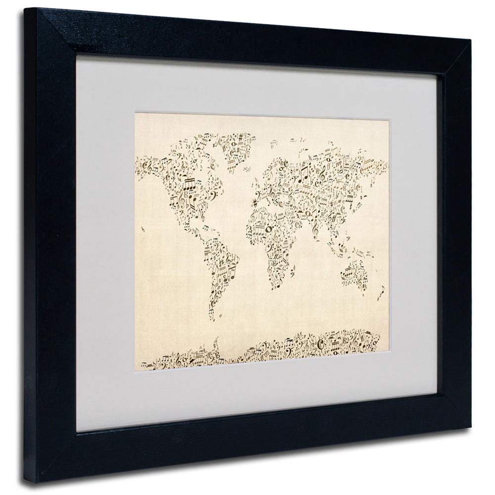 Trademark Global Michael Tompsett 'World Map - Music Notes' Matted Framed Art