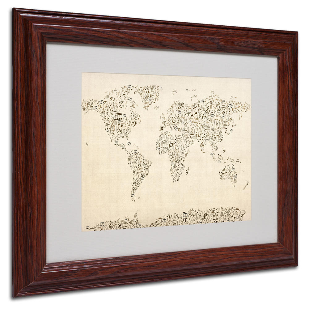 Trademark Global Michael Tompsett 'World Map - Music Notes' Matted Framed Art
