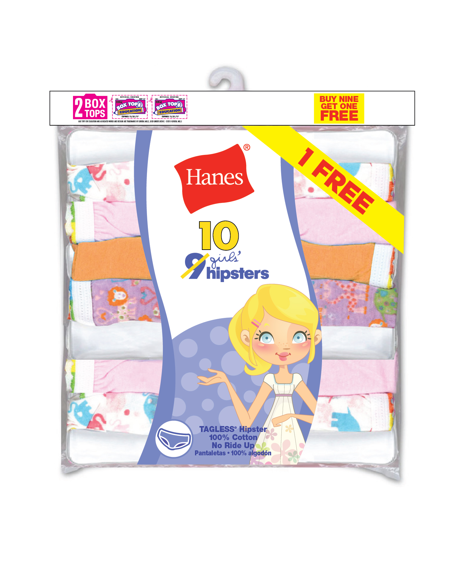 Hanes Girl's Assorted Hipster Panties - 9 + 1 Pack, Size: 6, Multi-color Hanes Girl's Assorted Hipster Panties - 9 + 1 Pack, Size: 6, Multi-color