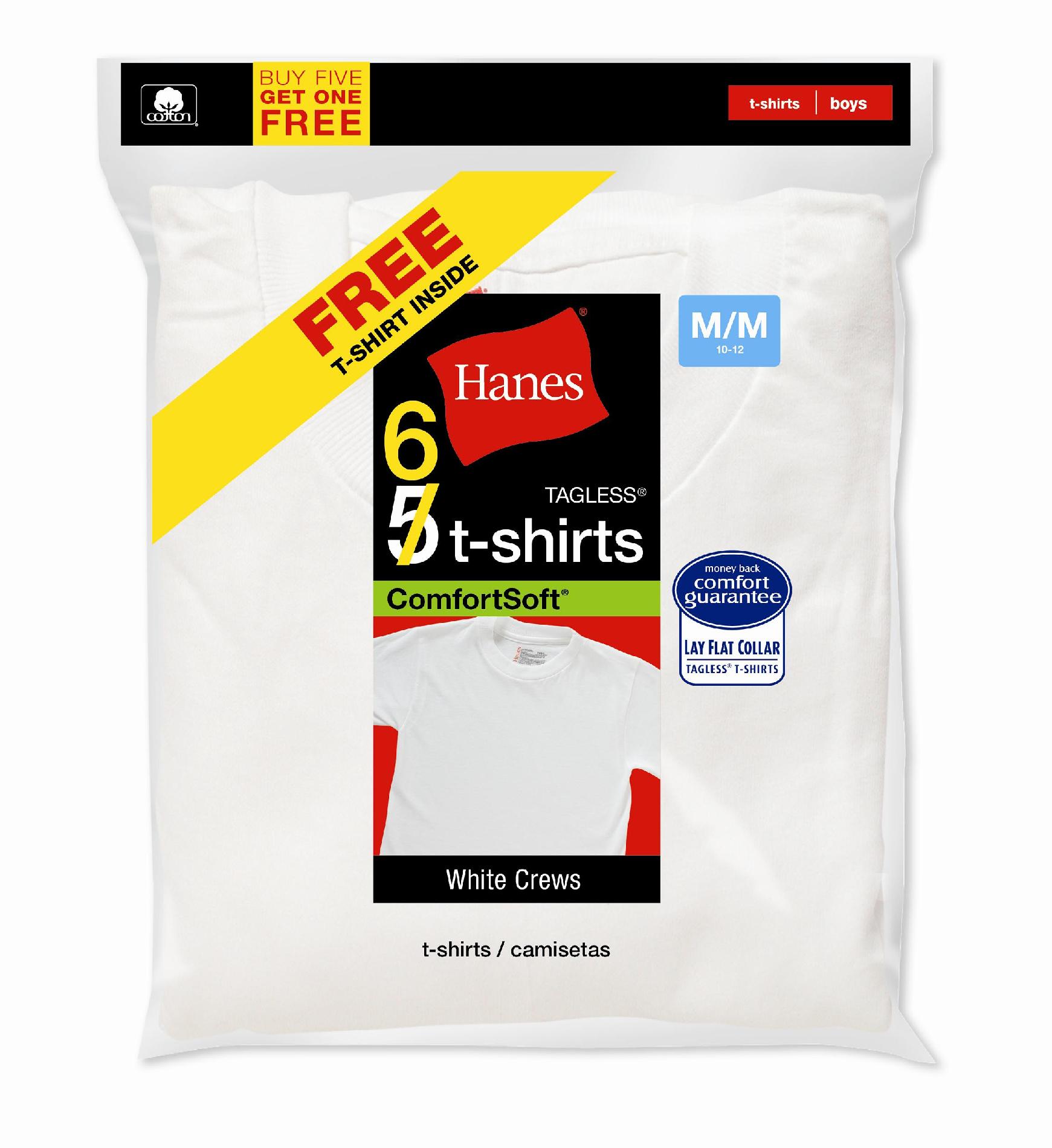 Hanes Boys White Crew Tees - 5 + 1 Pack