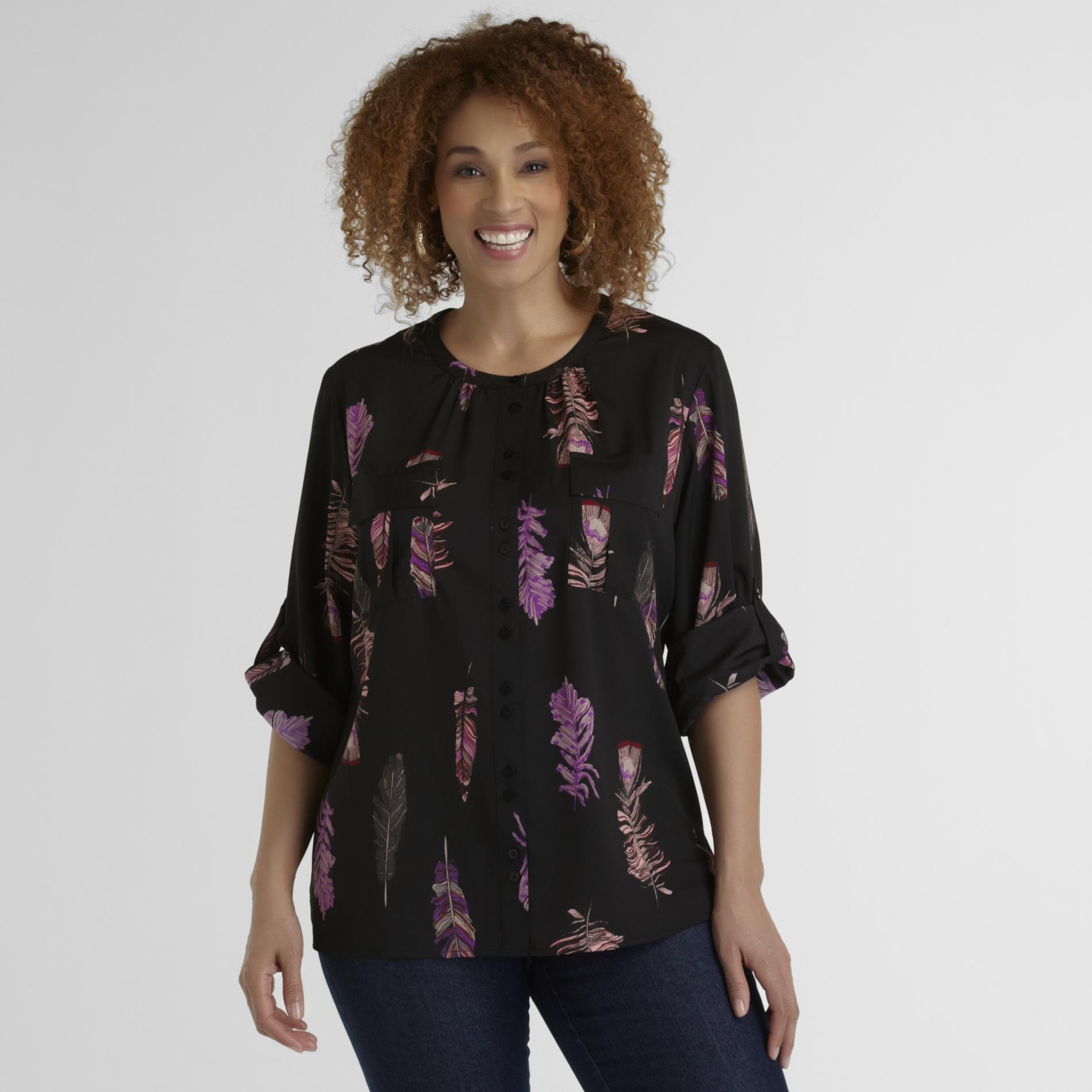 Jaclyn Smith Women's Plus Utility Blouse Feathers