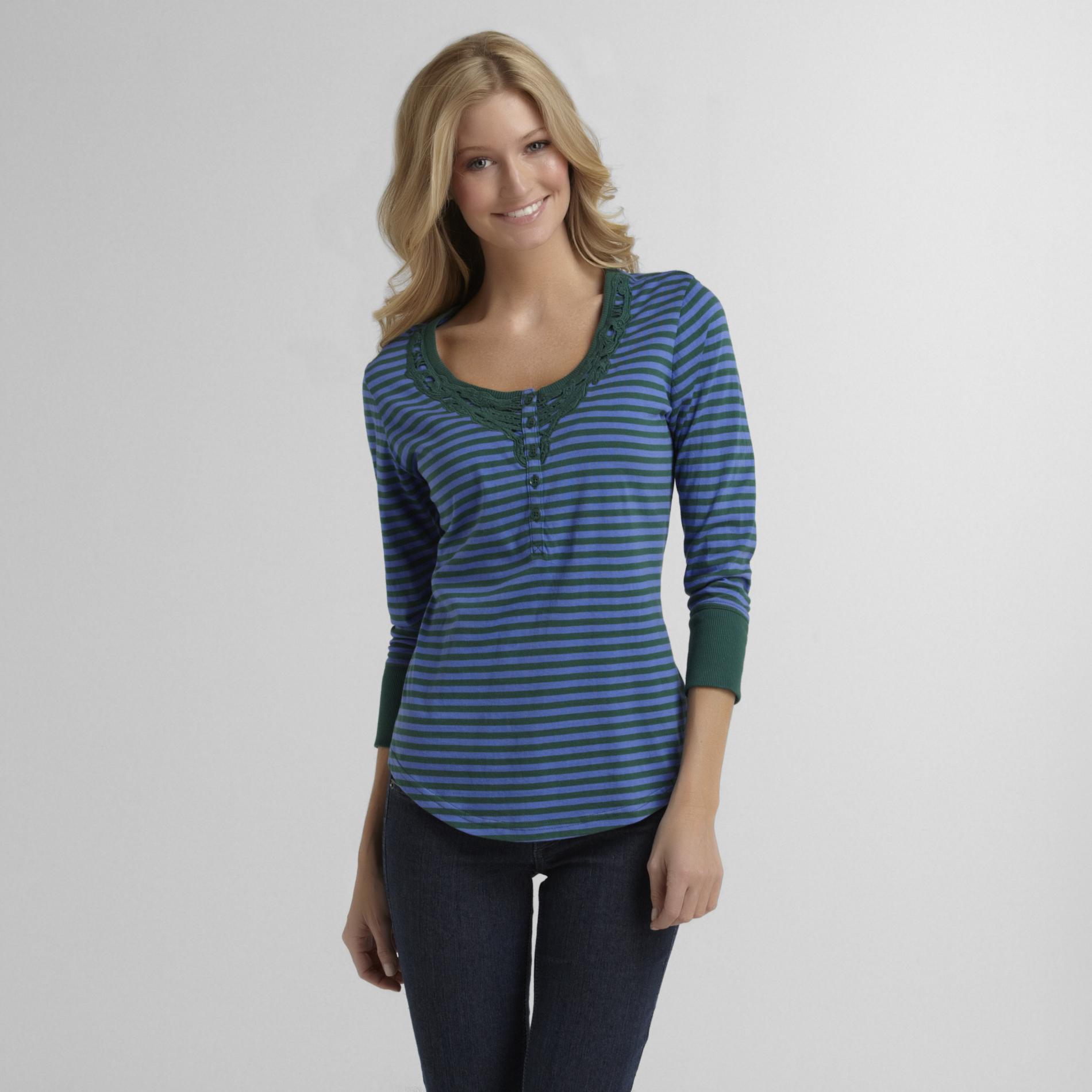 Route 66 Women's Embroidered Henley - Striped