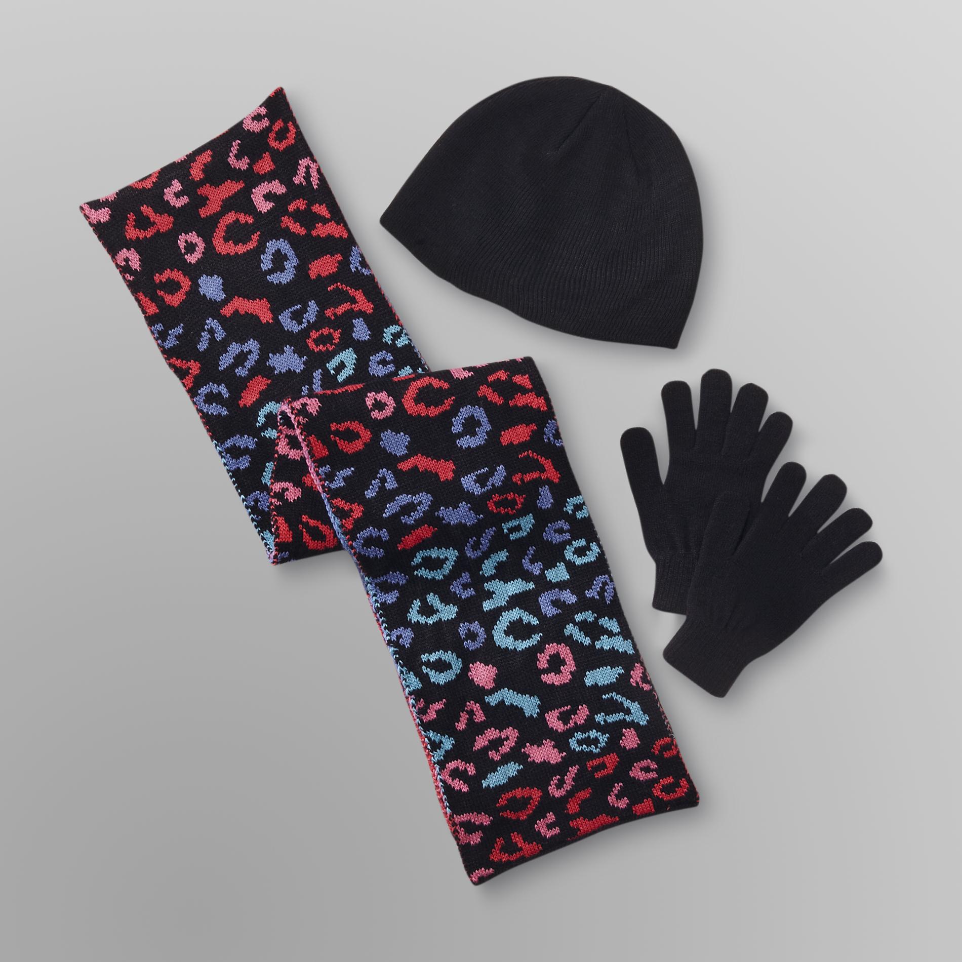 Joe Boxer Women's Winter Hat  Gloves & Scarf - Leopard Print