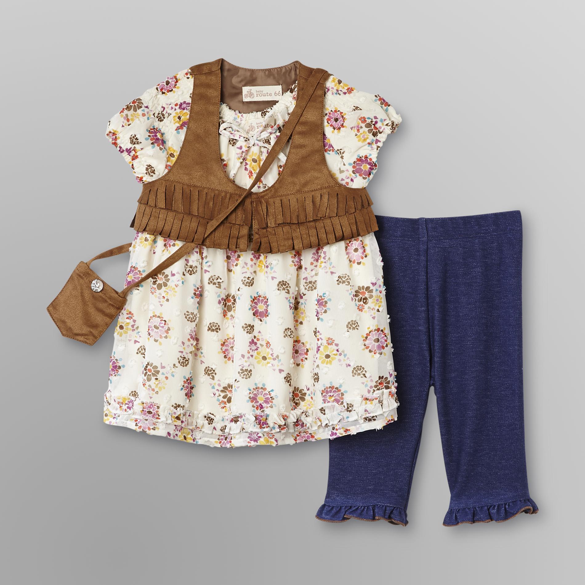 Route 66 Infant & Toddler Girl's Tunic  Vest  Leggings & Pocket Purse - Floral