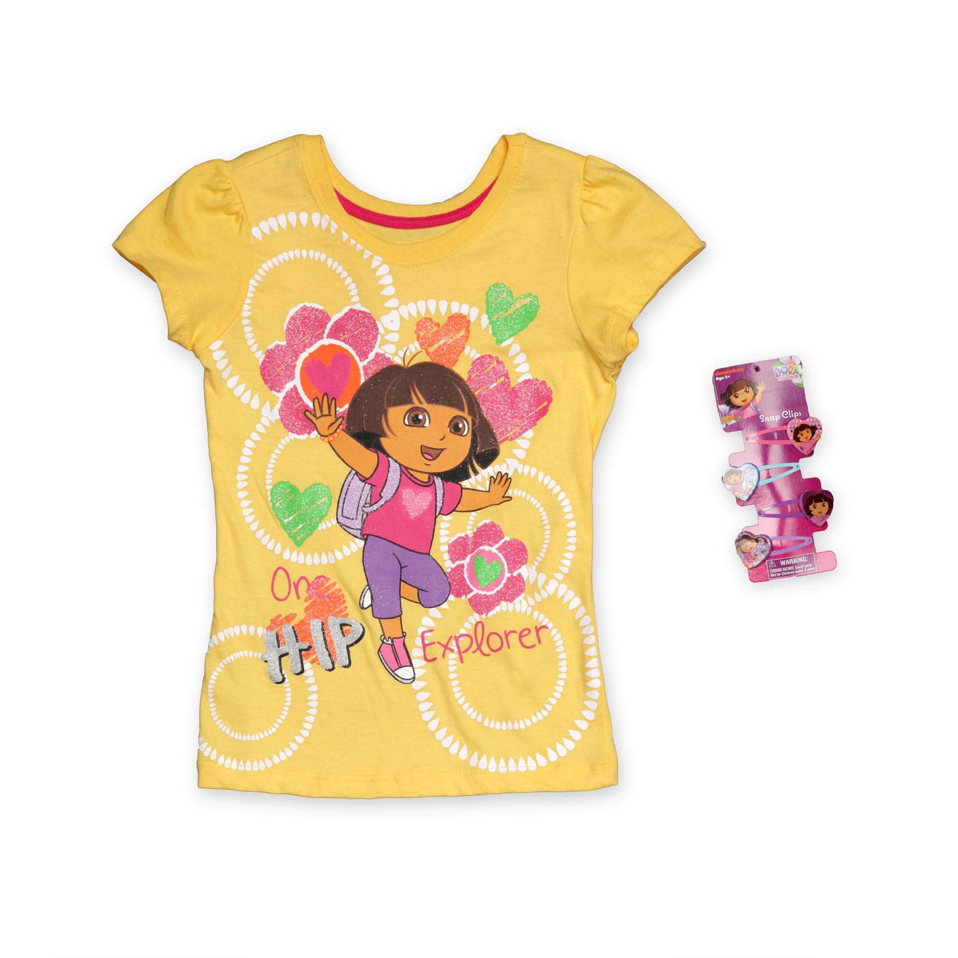 Nickelodeon Dora the Explorer Girl's T-Shirt & Barrettes