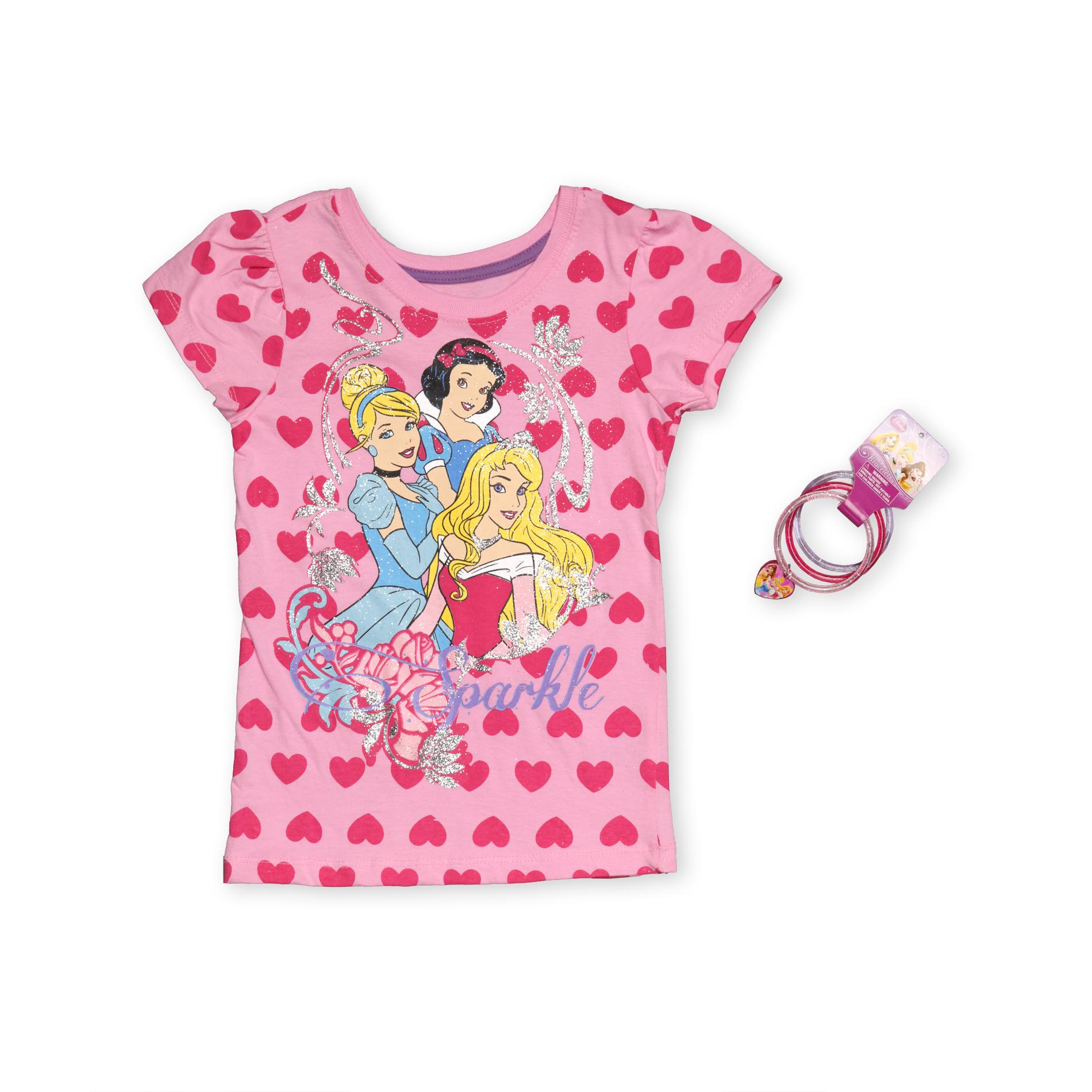 Disney Princesses Girl's T-Shirt & Bracelets