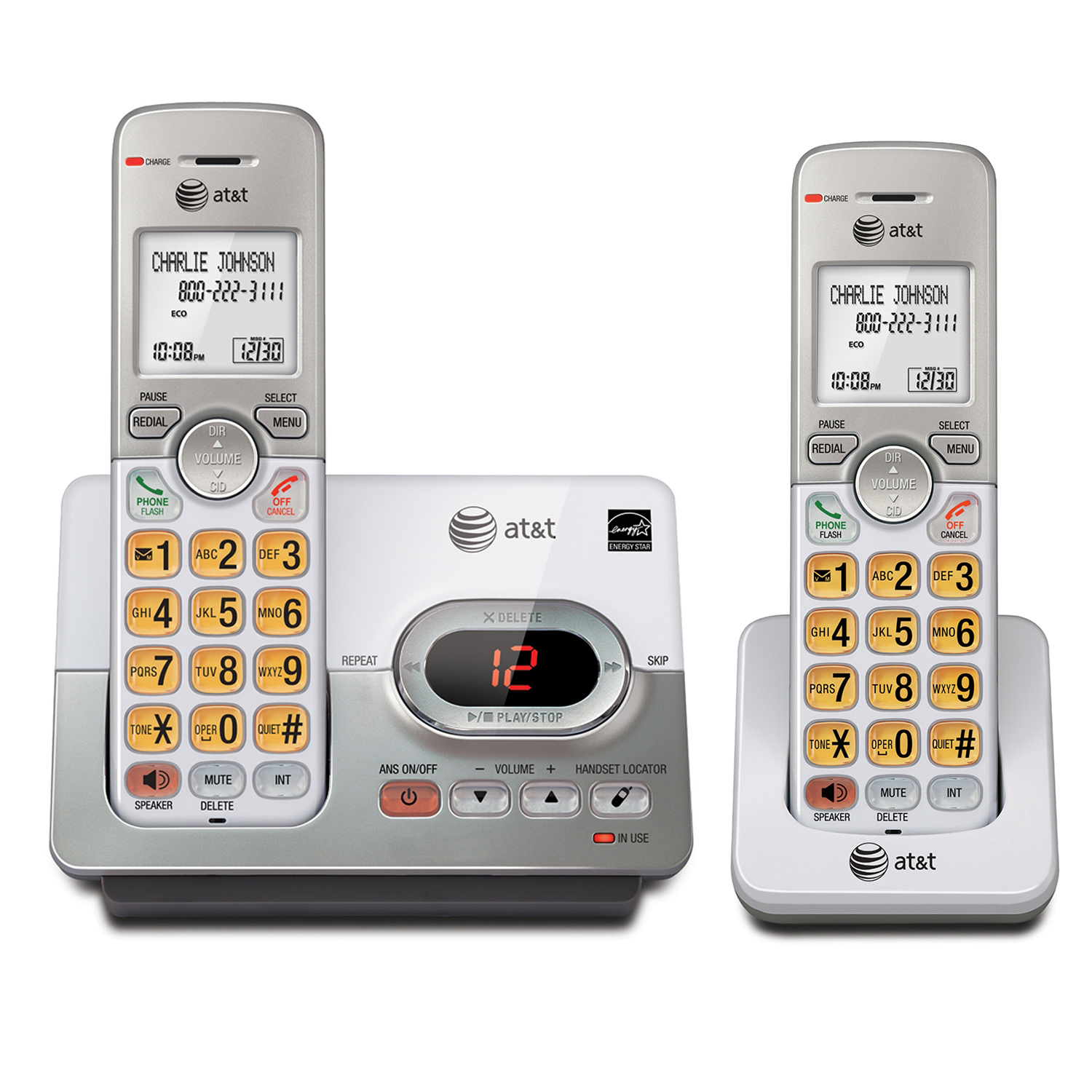 AT&T EL52203 DECT 6.0 Expandable Cordless Phone with Answering System and Caller ID/Call Waiting, 2 Handsets