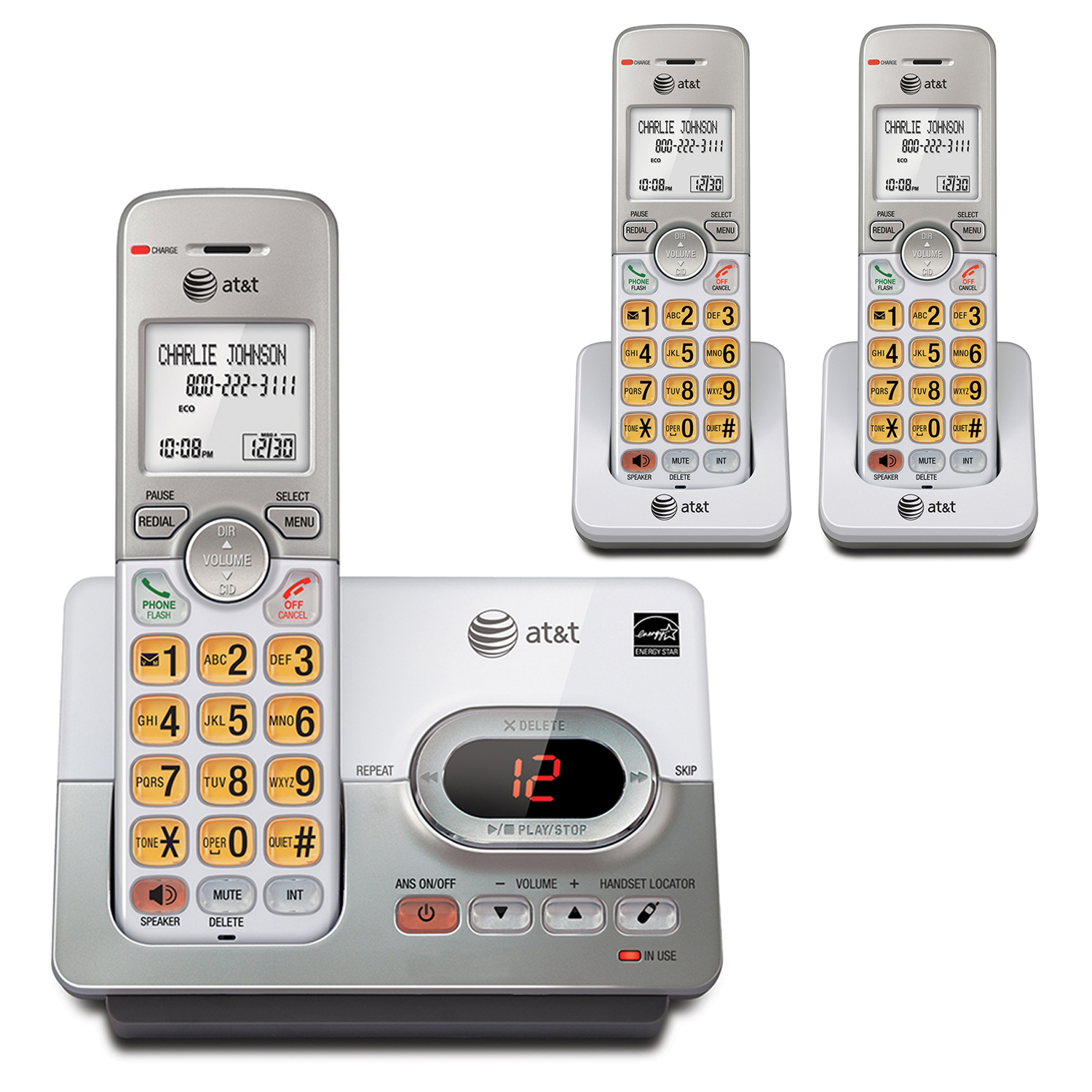 AT&T EL52303 DECT 6.0 Expandable Cordless Phone with Answering System and Caller ID/Call Waiting, 3 handsets