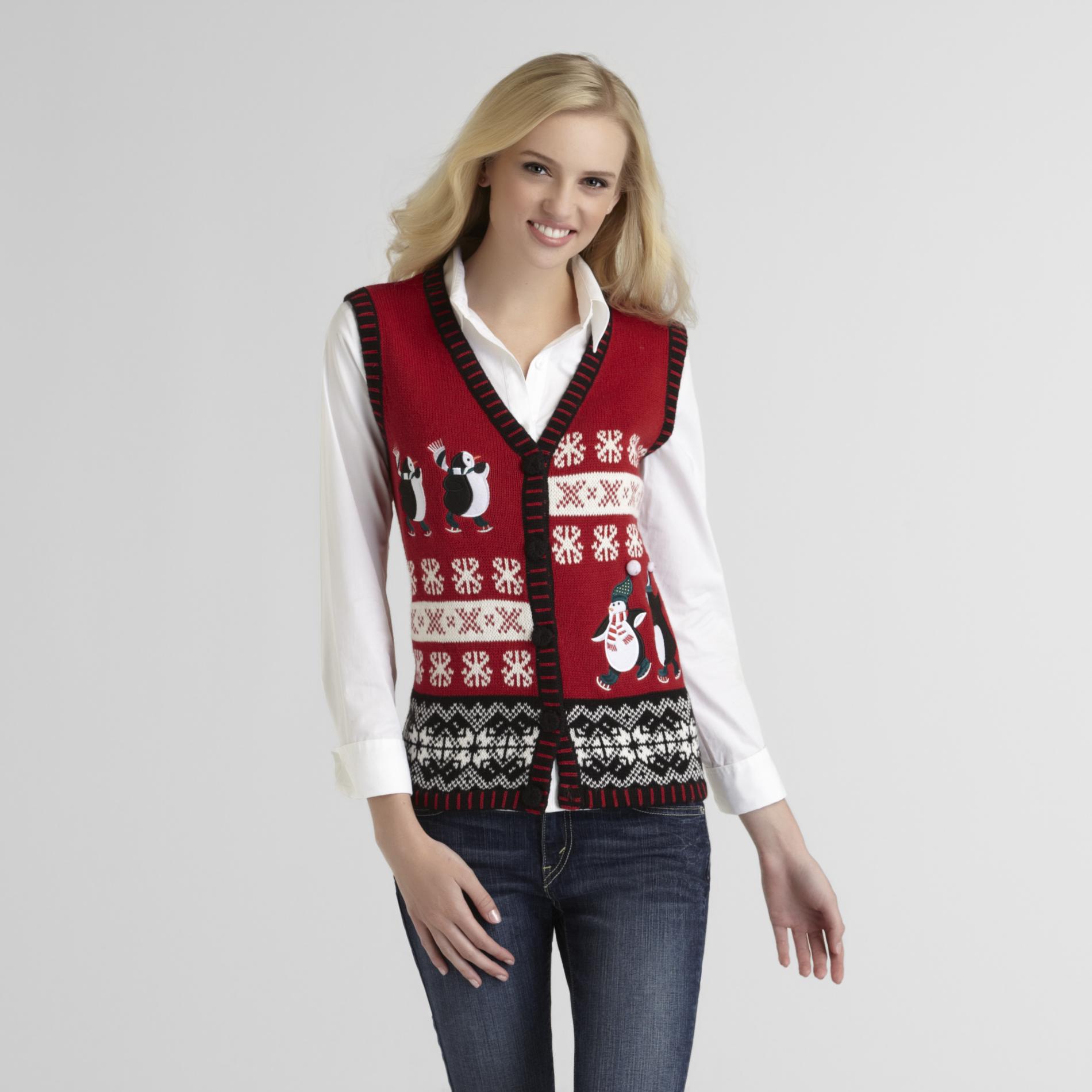 Holiday Editions Women's Christmas Sweater Vest - Embroidered