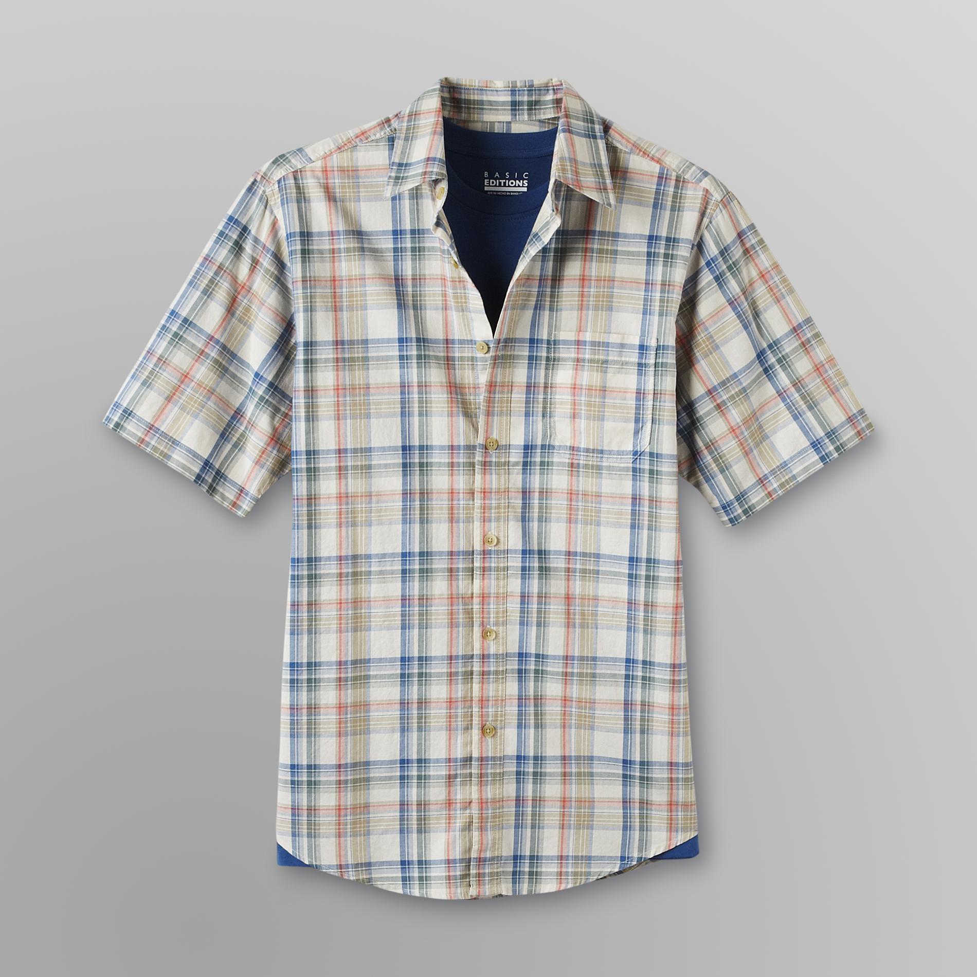 Basic Editions Men's Collared Shirt & T-Shirt - Plaid