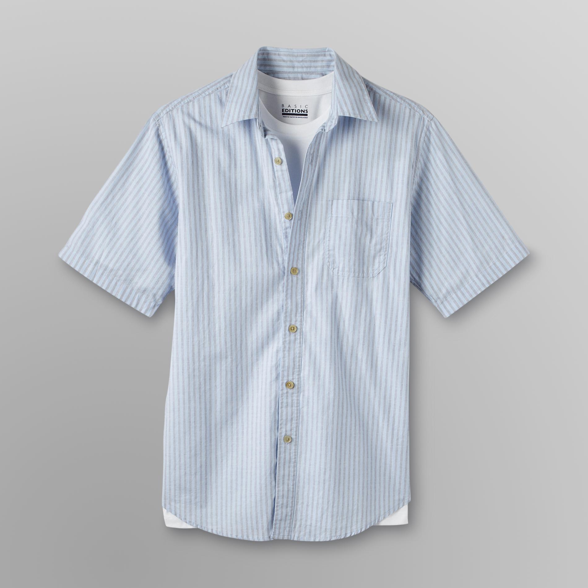 Basic Editions Men's Collared Shirt & T-Shirt - Striped