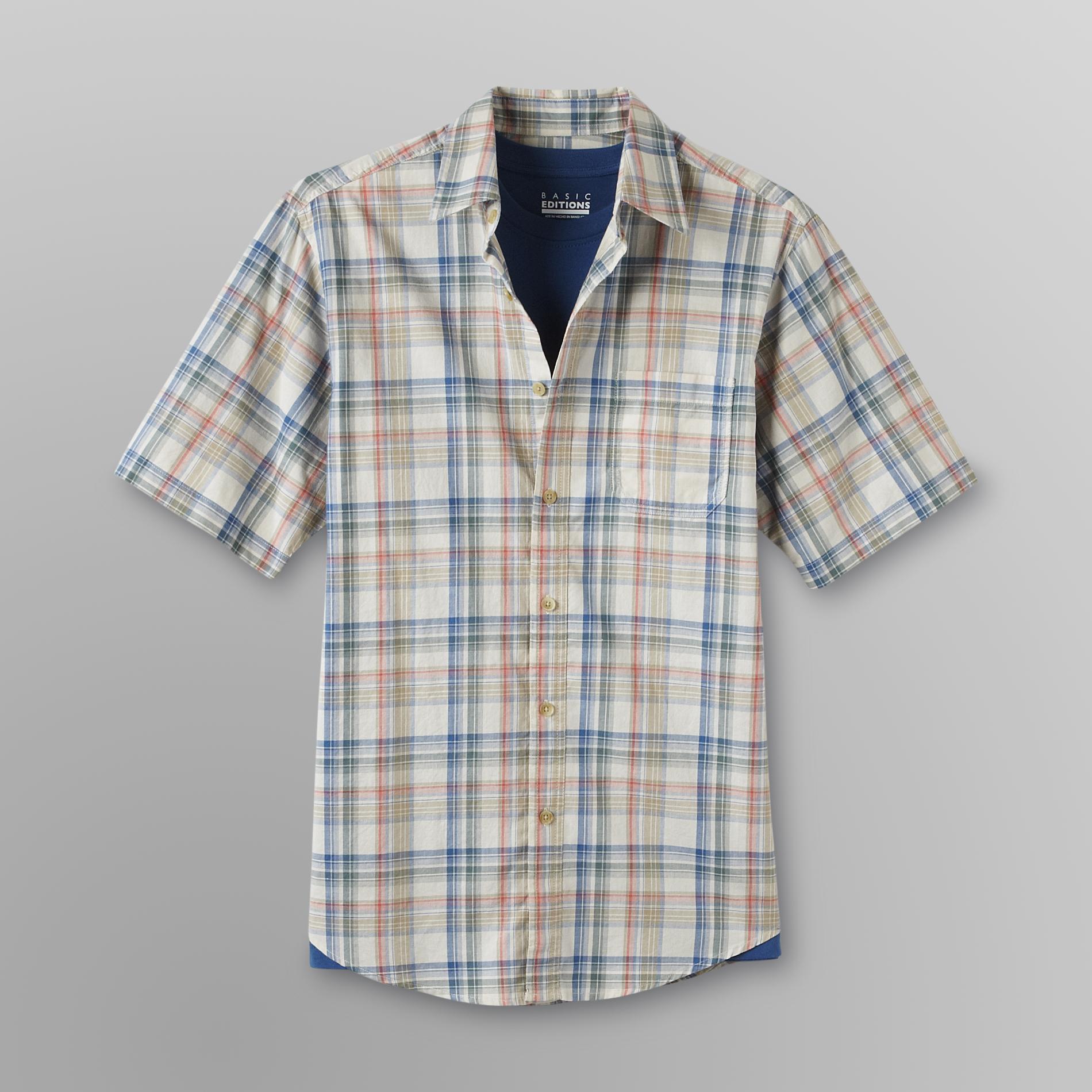 Basic Editions Men's Big & Tall Collared Shirt & T-Shirt - Plaid