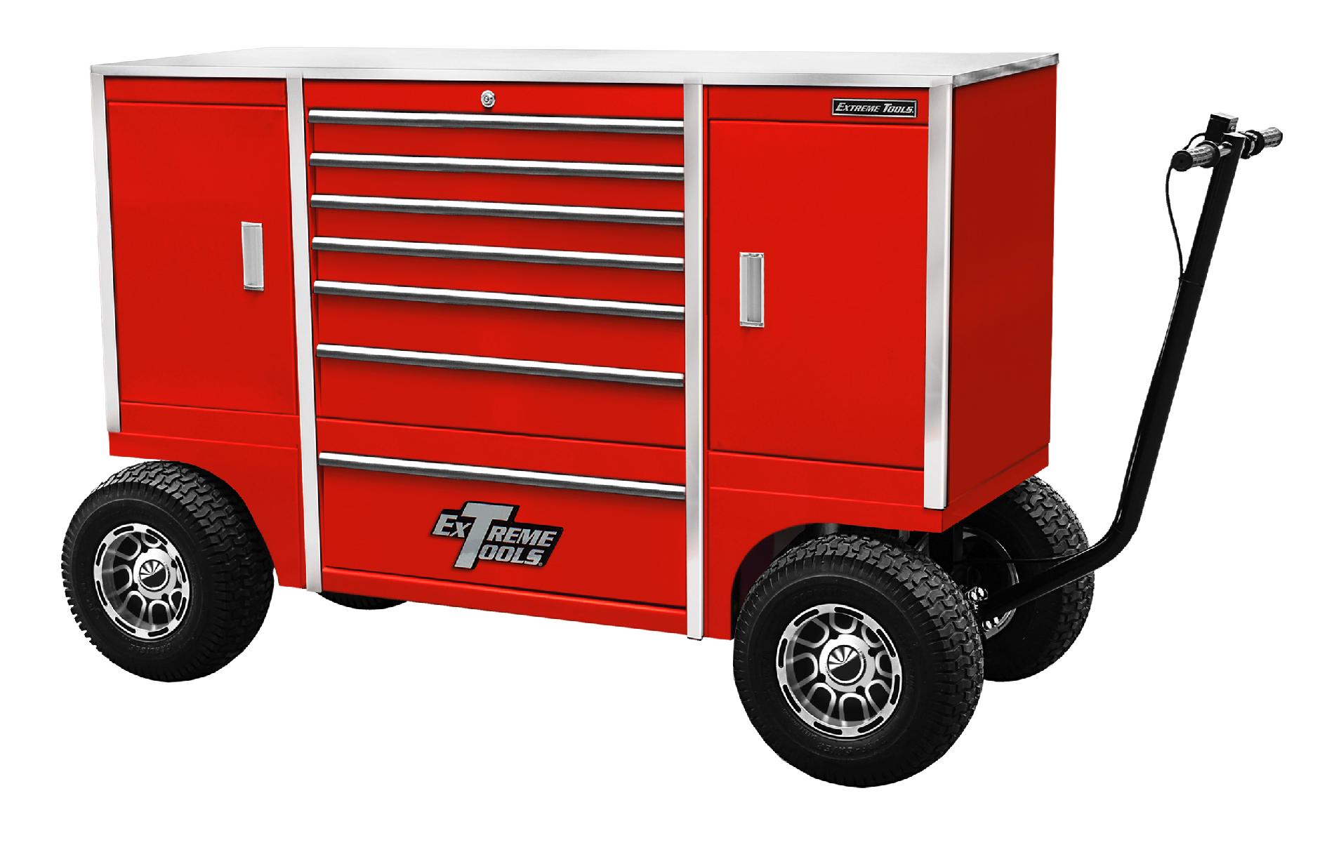 Extreme Tools 70" 7 Drawer and 2 Side Compartment Pit Box in Red