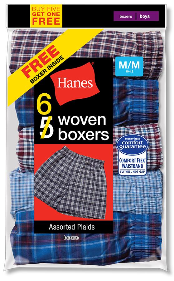 Hanes Boy's 6-Pack Woven Boxer Briefs - Assorted Plaids