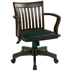 OSP Designs OSP Home Furnishings Deluxe Wood Bankers Desk Chair with Padded Seat, Espresso Finish and Black Vinyl