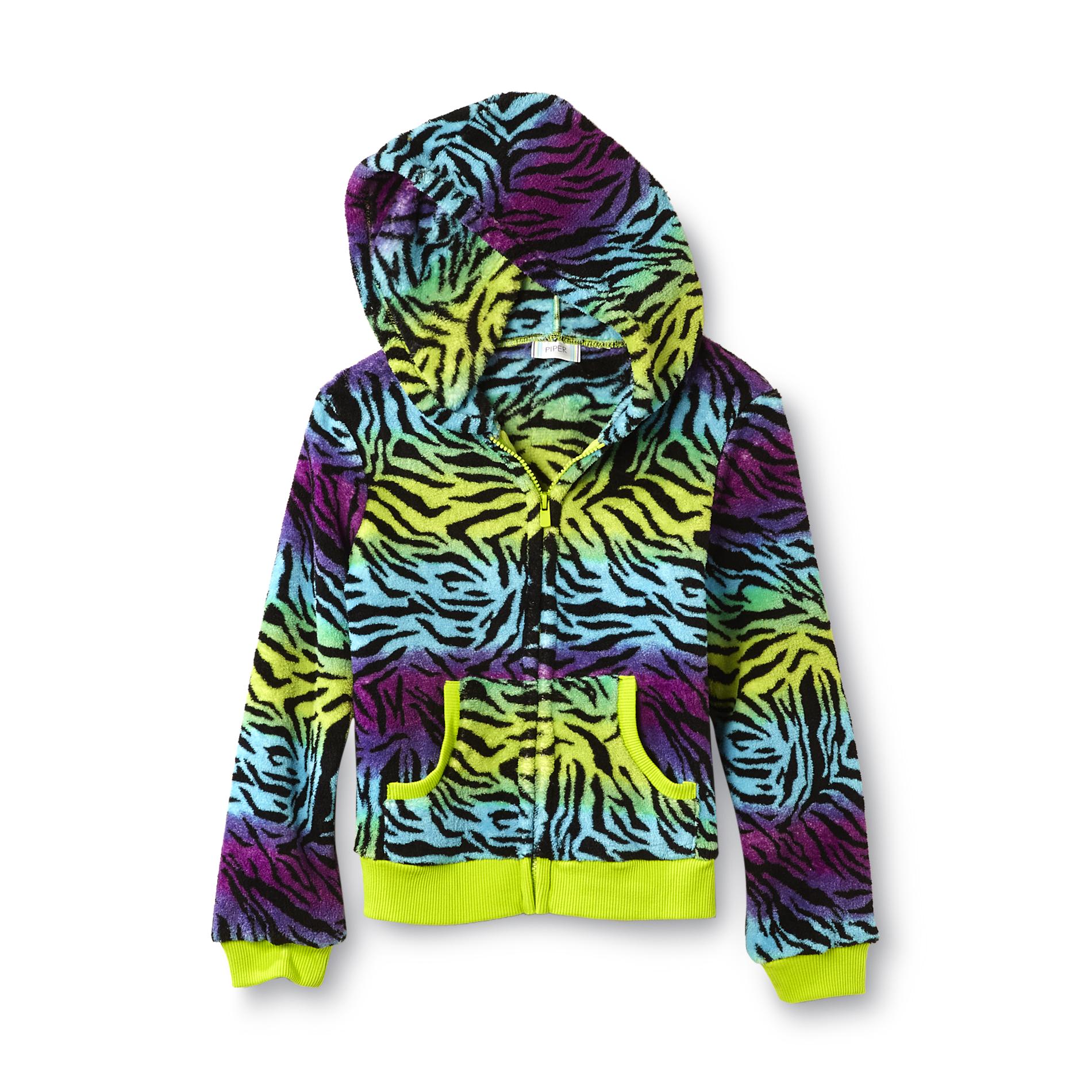 Piper Girl's Fleece Hoodie Jacket - Zebra Print