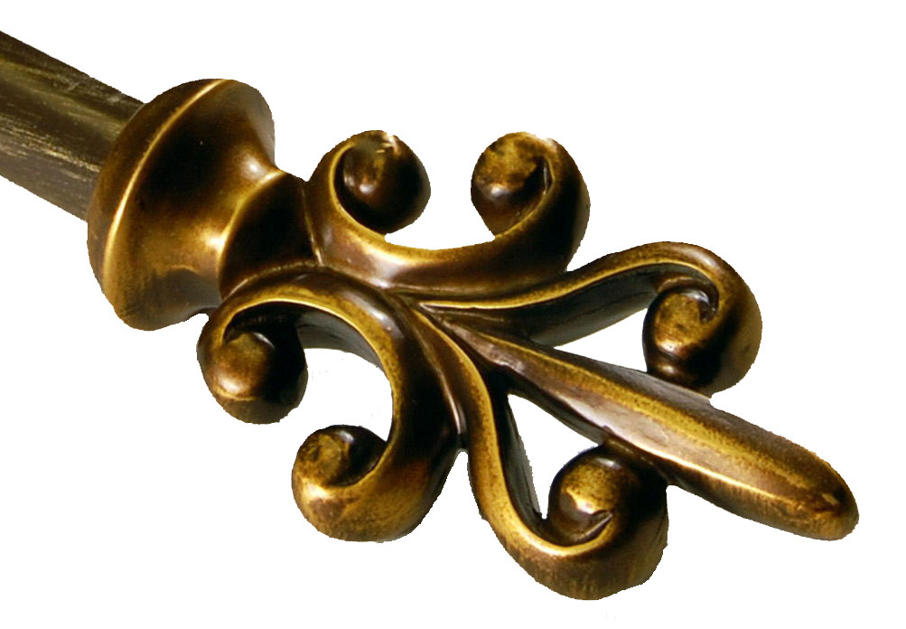 BCL 58FL48, Fleur-di-Lis Curtain Rod, Antique Gold Finish, 48 in. to 86 in.