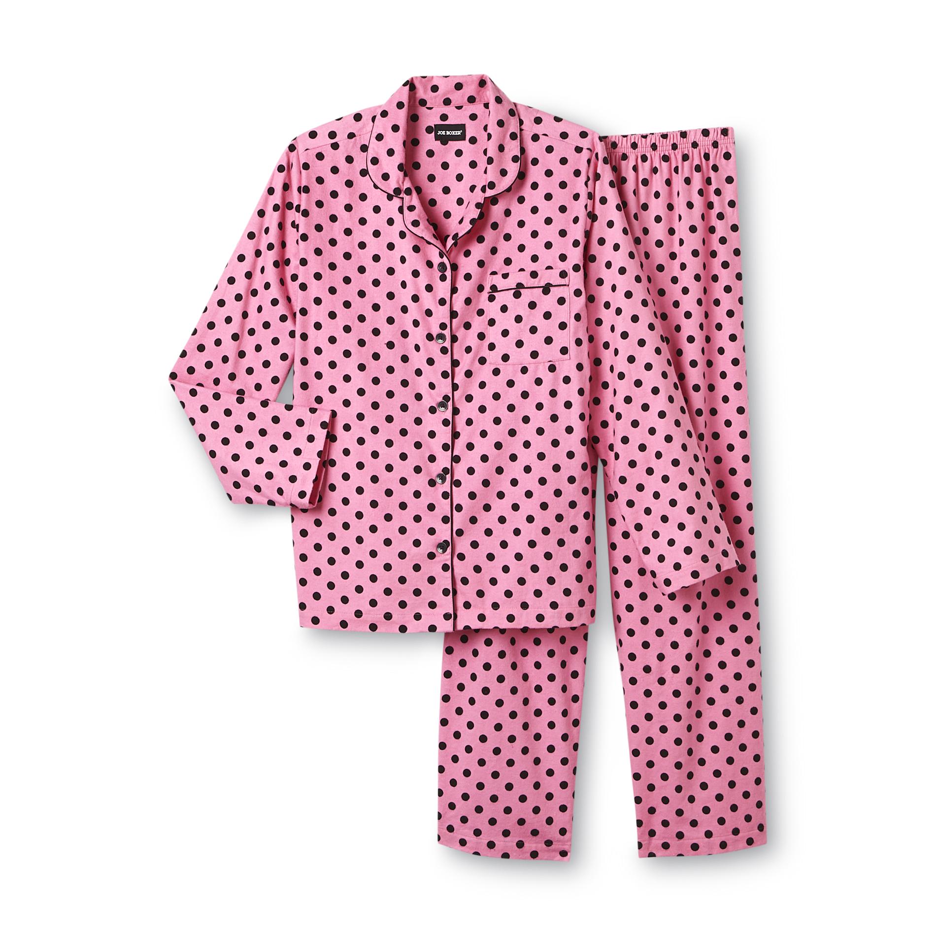 Joe Boxer Women's 2Piece Flannel Pajama Set Polka Dot