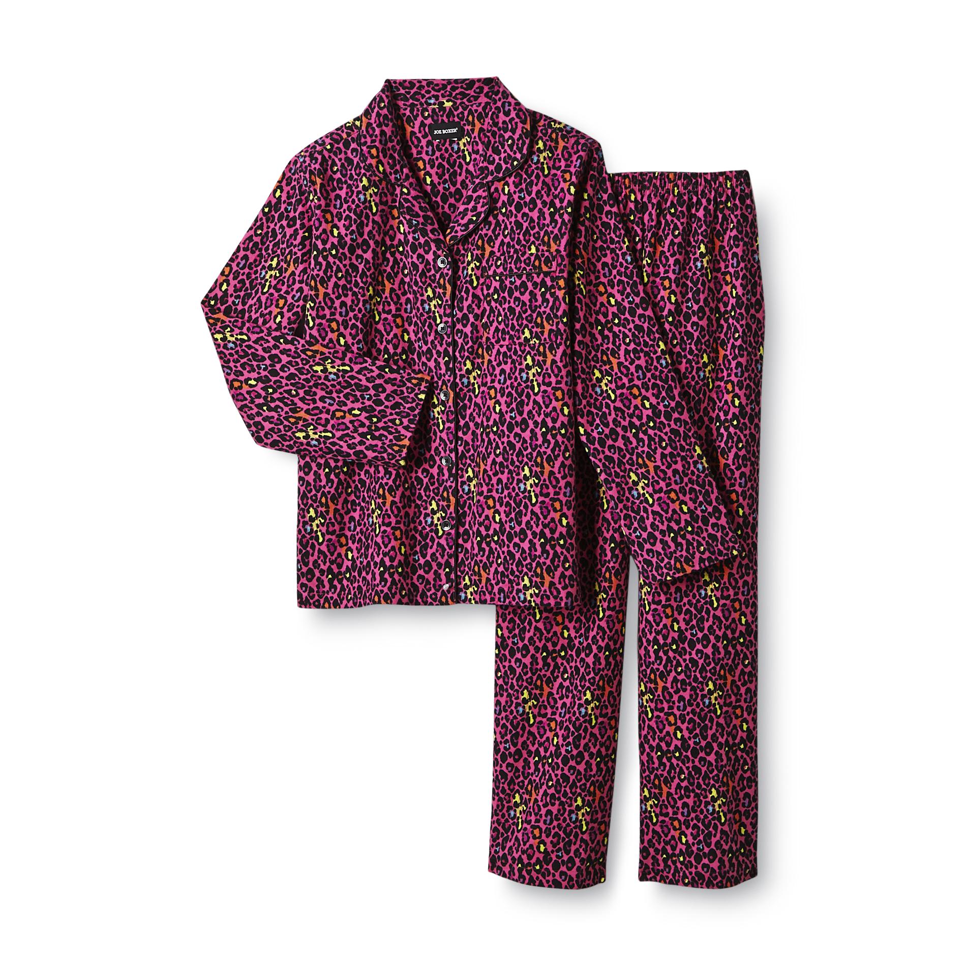 Joe Boxer Women's 2-Piece Flannel Pajama Set - Leopard Print