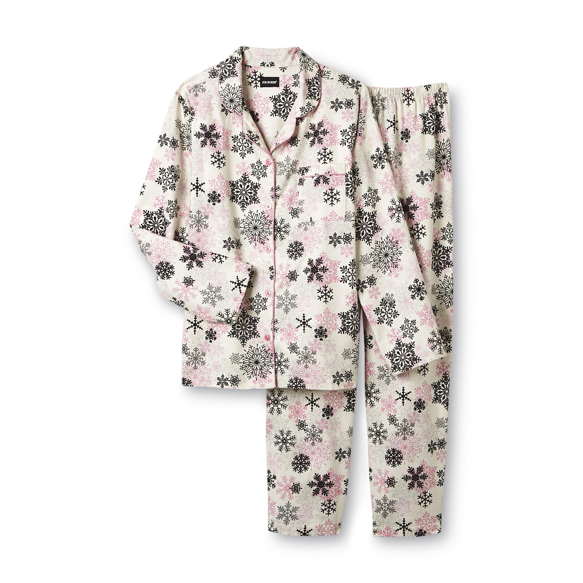 Joe Boxer Women's 2Piece Flannel Pajama Set Snowflake